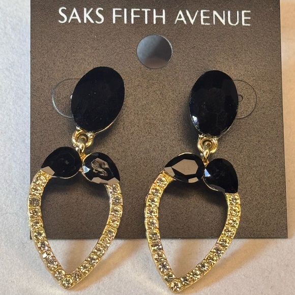 Glamorous Saks Fifth Avenue Black Crystal Statement Earrings 1.75in - Picture 4 of 6